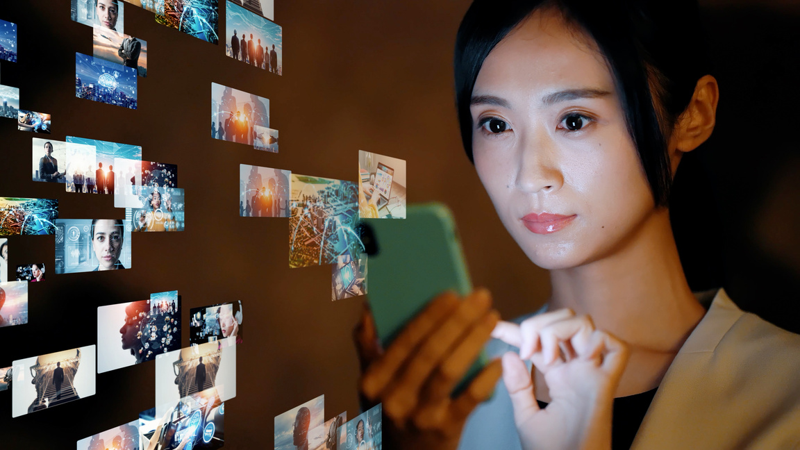 Visual contents concept. Social networking service. Streaming video. communication network.